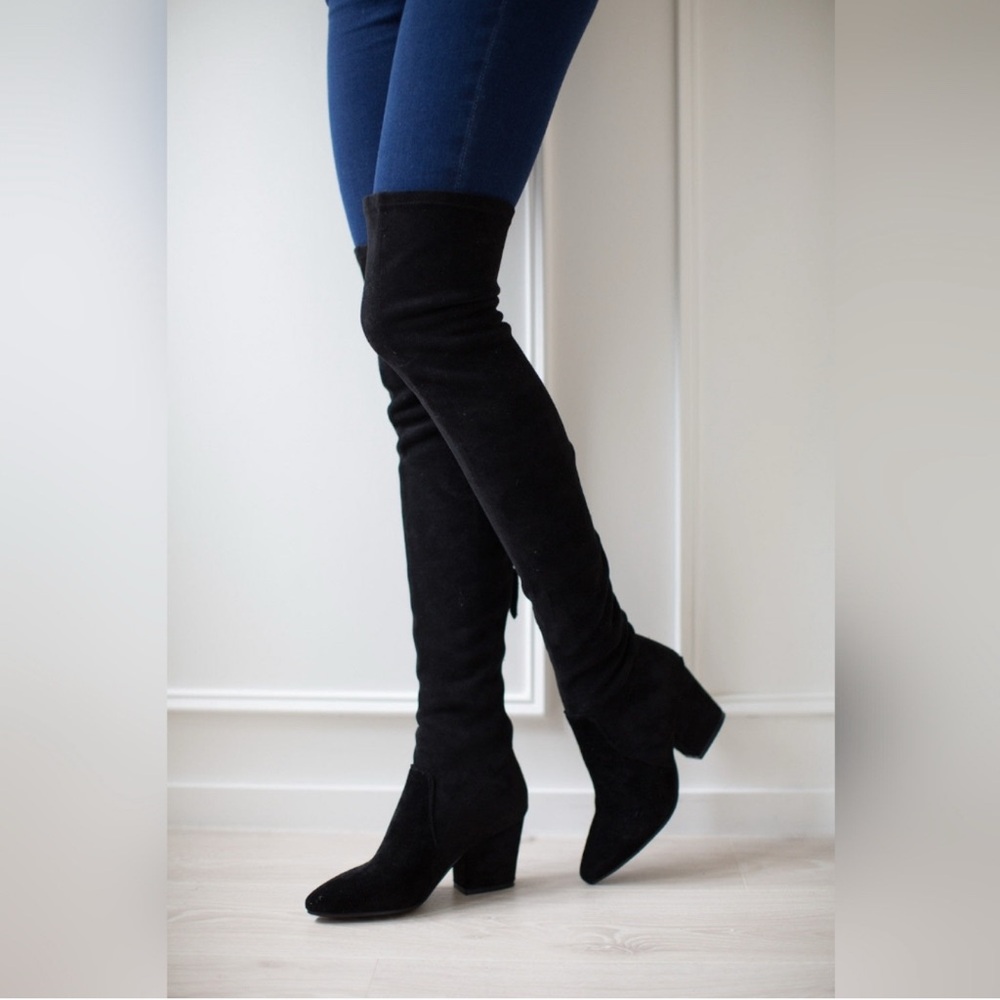 'Ellis' Black Classic Over The Knee Suede Leather Boots- Brand New With Tags
